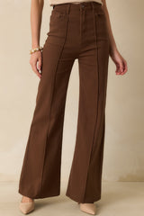 Already Over It Brown Cotton High Waisted Wide Leg Flare Jeans