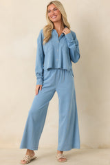 Z Supply Reese Washed Indigo Cropped Denim Jersey Button Up