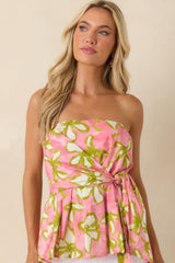 Flower Power Move Pink Floral Cotton Peplum Top