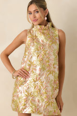 Prosperina Cecily Champagne Metallic Floral Jacquard Mini Dress