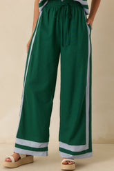 She Always Knows Green Contrast Trim Linen Blend Wide Leg Pants