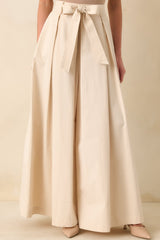 Taking Time Off Ecru Cotton Belted Palazzo Pants