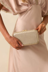 Truth Be Told Gold Metallic Woven Structured Clutch Handbag