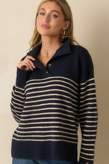 Before You Know It Navy Stripe Long Sleeve Collared Sweater
