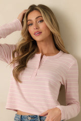 Z Supply Blush Pink Ferris Cropped Striped Henley Top