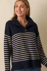 Before You Know It Navy Stripe Long Sleeve Collared Sweater