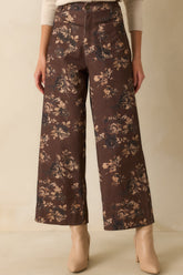 Couldn't Be Better Chocolate Brown Floral Print Cotton Wide Leg Jeans