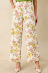 Crossing The Line Ivory Floral Print Wide Leg Pants