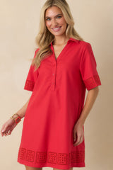 Something About You Red Cotton Blend Cut Out Detail Mini Shirt Dress