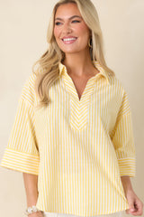 Leading Lines Yellow Stripe Collared V-Neck Blouse