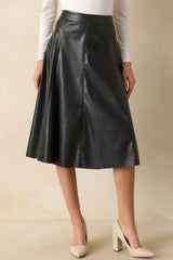 In My Memories Black Faux Leather Midi Skirt
