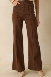 Already Over It Brown Cotton High Waisted Wide Leg Flare Jeans