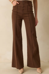 Already Over It Brown Cotton High Waisted Wide Leg Flare Jeans