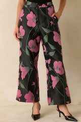 Garden Reverie Black Multi Floral Jacquard Wide Leg Pants