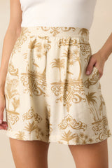 A Different View Today Ivory Tropical Print High Waisted Shorts