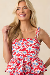 What's Meant For You Red Floral Cotton Peplum Top