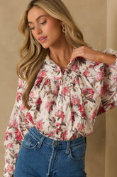 Exactly The Vibe Pink Multi Floral Print Cotton Button Front Top