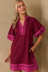 Made It Work Berry Linen Blend Short Sleeve Mini Dress