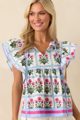 Nothing Less Dark Fuchsia Floral Print Cotton Top