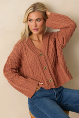 For Old Time's Sake Terracotta Cable Knit Button Up Cardigan