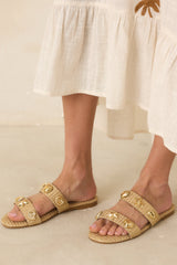 Stay by the Sea Gold Raffia Slip-On Sandals