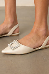 Setting New Goals Ivory Pearlescent Pointed Toe Slingback Flats