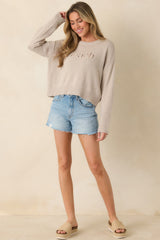 Z Supply Natural Heather Beach Embroidered Sweater