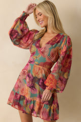 Petals in Motion Pink Multi Floral Print Chiffon Mini Dress