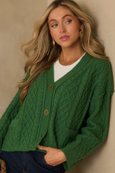 For Old Time's Sake Forest Green Cable Knit Button Up Cardigan