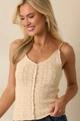 Not Up For Debate Ivory Pointelle Knit Camisole Top