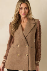 Well Suited Camel Wool Blend Knit Sweater Sleeve Blazer