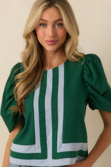 It Was What It Was Green Contrast Trim Puff Sleeve Top