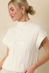 I'm Sure of It Ivory Cable Knit Sleeveless Mock Neck Sweater