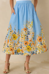 Tomorrow Will Come Blue Multi Cotton Floral Maxi Skirt
