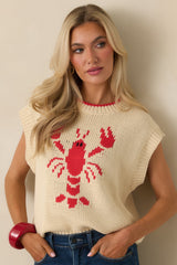 Just a Pinch Ivory Multi Knit Sleeveless Lobster Sweater