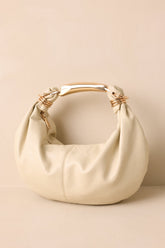 Say What You Mean Ivory Faux Leather Gold Handle Shoulder Bag