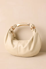 Say What You Mean Ivory Faux Leather Gold Handle Shoulder Bag