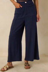 Met Your Match Navy Linen-Blend Wide Leg Pants