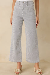 Right Where We Are Navy Stripe Cotton High Waisted Wide Leg Jeans