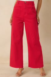 Quiet Confidence Red Cotton Patch Pocket Wide Leg Pants