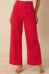Quiet Confidence Red Cotton Patch Pocket Wide Leg Pants