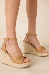 Catch the Soleil Tan Faux Leather Espadrille Platform Wedges