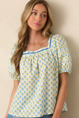 Right Where You Are Blue Floral Cotton Puff Sleeve Top