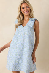 Tea by the Sea Light Blue Floral Jacquard Mini Shift Dress