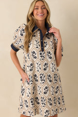 Everything Aligned Ivory Floral Embroidered Mini Shirt Dress