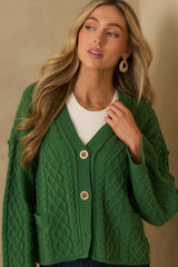 For Old Time's Sake Forest Green Cable Knit Button Up Cardigan
