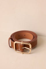 Catching The Train Cognac Brown Stitch Border Belt