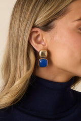 Blissful Days Blue Stone Gold Textured Drop Earrings