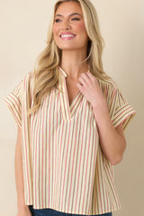 FRNCH Bonaia Butter Yellow Multi Stripe Cotton Blouse