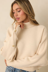 Polished Path Beige Ribbed Batwing Cropped Turtleneck Sweater